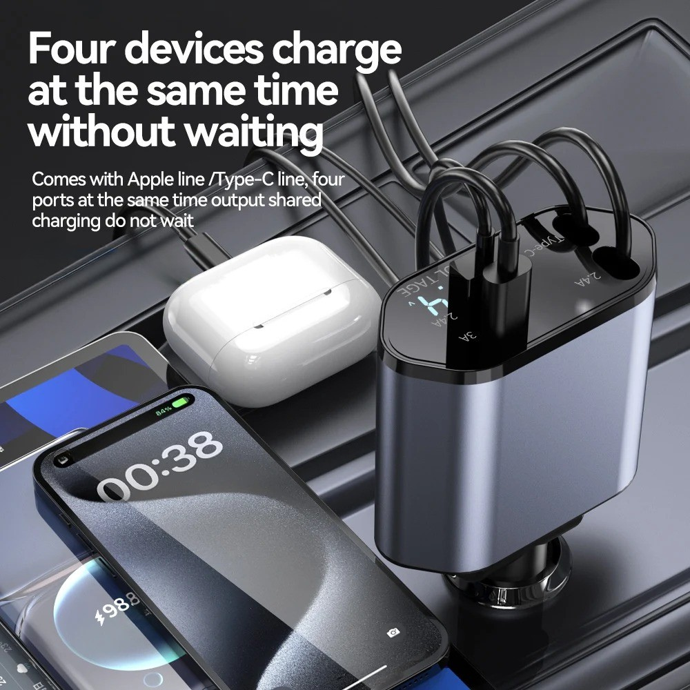 VoltLink™ – 4-in-1 Retractable Fast Car Charger